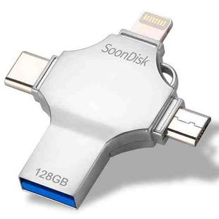 4 in 1 128GB USB 3.0 + 8 Pin + Mirco USB + USB-C / Type-C Dual-use Flash Drive with OTG Function