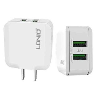 LDNIO A2201 2.4A Dual USB Charging Head Travel Direct Charge Mobile Phone Adapter Charger With 8 Pin Data Cable (US Plug)