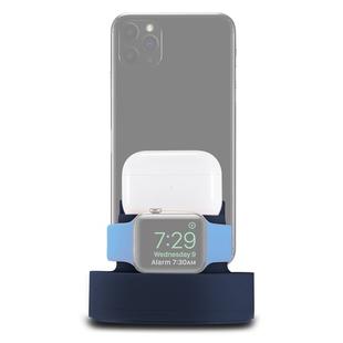 3 in 1 Multifunctional Silicone Mobile Phone Charging Stand Base for iPhones & Apple Watch Series 5 / 4 / 3 / 2 / 1 & AirPods 1 / 2 / Pro (Dark Blue)