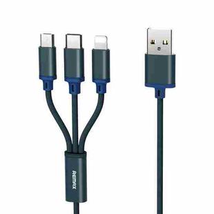 REMAX RC-131TH 1m 2.8A 3 in 1 USB to 8 Pin & USB-C / Type-C & Micro USB Charging Cable(Blue)