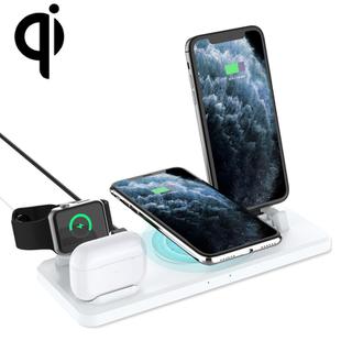 Q720 6 in 1 15W 8 Pin + USB-C / Type-C + USB + 8 Pin Earphone Charging Interface + QI Wireless Charging Multifunctional Wireless Charger with Mobile Phone / Watch Stand Function(White)