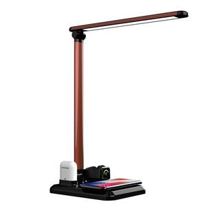 X-1 4 in1 Wireless Charging Eye-Protection Desk Lamp for iWatch / iPhone / AirPods(Black Brown)