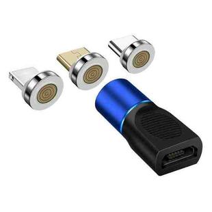 4 in 1 3A 8 Pin & USB-C / Type-C & Micro USB Zinc Alloy Magnetic Charging Head + Micro USB Magnetic Charging Adapter Set(Blue)