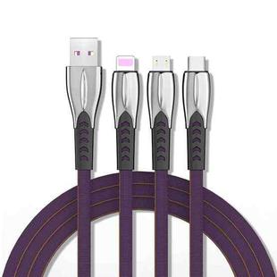 3A 3 in 1 USB to 8Pin + Micro USB + USB-C / Type-C Zinc Alloy Super-fast Charging Cable (Purple)