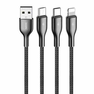 REMAX RC-092th Kingpin Series 3.1A 3 in 1 USB to Micro USB + Type-C + 8 Pin Charging Cable, Cable Length: 1.2m(Black)
