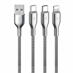 REMAX RC-092th Kingpin Series 3.1A 3 in 1 USB to Micro USB + Type-C + 8 Pin Charging Cable, Cable Length: 1.2m(Silver)