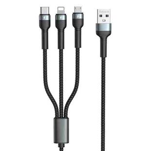 REMAX RC-124th Jany Series 3.1A 3 in 1 USB to Type-C + 8 Pin + Micro USB Charging Cable, Cable Length: 1.2m(Black)