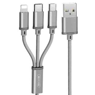 WK WDC-091 2.8A 3 In 1 8 Pin + Micro USB + Type-C / USB-C Aluminum Slloy Charging Data Cable, Length: 1.15m (Silver)