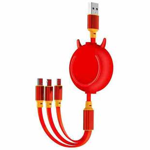 K042 1.2m 3A 3 in 1 USB to 8 Pin + USB-C / Type-C + Micro USB Bull Head Retractable Data Cable