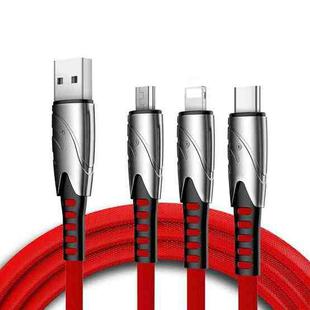 K051 1.2m 3 in 1 USB to 8 Pin + USB-C / Type-C + Micro USB Shark Fabric Data Cable(Red)