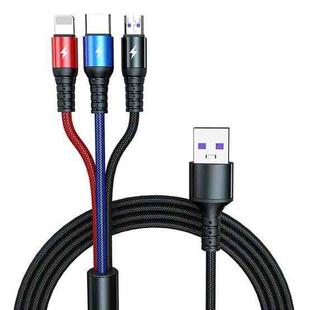 K061 1.2m 5A 3 in 1 USB to 8 Pin + USB-C / Type-C + Micro USB Round Fast Charging Data Cable