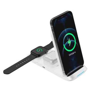 V8 3 in 1 Folding Portable Mobile Phone Watch Multi-Function Charging Stand Wireless Charger for iPhones & Apple Watch & Airpods (White)