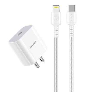 awei PD5 PD 20W Fast Charging Travel Charger Power Adapter with Type-C / USB-C to 8 Pin Cable, US Plug(White)