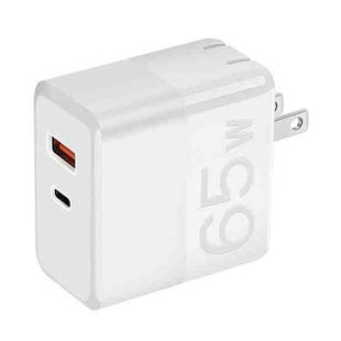 APQ-008 65W USB-C / Type-C + USB Dual Port Gallium Nitride Travel Charger, US Plug (White)