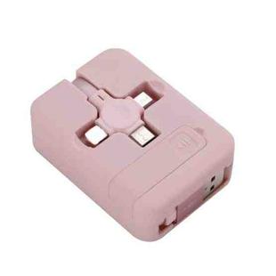 019-1 3 in 1 USB to 8 Pin + Micro USB + USB-C / Type-C Macaron Telescopic Data Cable with Storage Slot & Bracket, Cable Length: 1m (Pink)