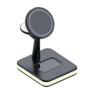 991 3 in 1 15W Electromagnetic Induction Wireless Fast Charging with 360 Degree Rotating Holder(Black)