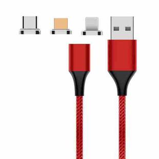 M11 3 in 1 5A USB to 8 Pin + Micro USB + USB-C / Type-C Nylon Braided Magnetic Data Cable, Cable Length: 1m (Red)