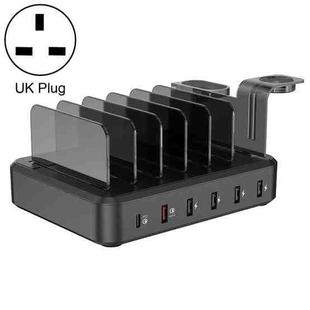 PW018 68W PD USB-C / Type-C + QC 3.0 USB + 4 USB Ports Smart Charger with Detachable Bracket, UK Plug