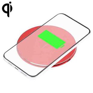 10W QI Plaid Pattern Round Metal Wireless Charger (Red)