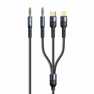 USAMS US-SJ556 3.5mm to 3.5mm + Type-C / USB-C + 8 Pin Aluminum Alloy Audio Adapter Cable, Length: 1.2m (Tarnish)