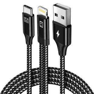 A02-LU 8 Pin to Type-C / USB-C + USB OTG Nylon Braid Charging Cable, Length: 1.5m+1.2m