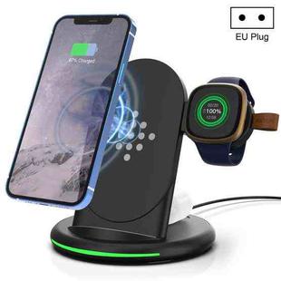 W-02C Magnetic Vertical 3 In 1 Wireless Charger,EU Plug (Black)