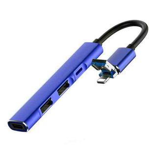 4 in 1 8 Pin/USB to Type-C / 2个USB / 8 Pin Ports Multifunctional Docking Station HUB (Blue)