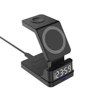15W 4 in 1 Magnetic Clock Desktop Vertical Wireless Charger (Black)