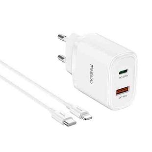 Yesido YC47 USB-C / Type-C + USB Travel Charger with 1m USB-C / Type-C to 8 Pin Cable, EU Plug (White)