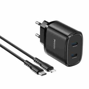 Yesido YC54 Dual USB-C / Type-C Travel Charger with 1m USB-C / Type-C to 8 Pin Cable, EU Plug (Black)