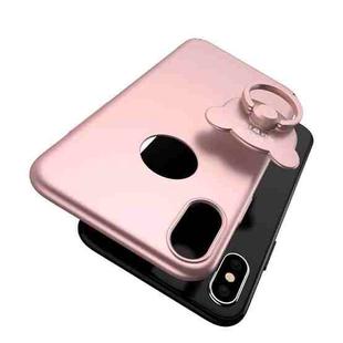 For iPhone X / XS AIQAA Solid Color Metal Paint Plastic PC Dropproof Protective case with Bear Ring Holder(Rose Gold)