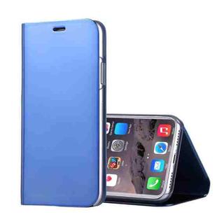 For iPhone X / XS Electroplating Mirror Horizontal Flip Leather Case with Holder (Blue)