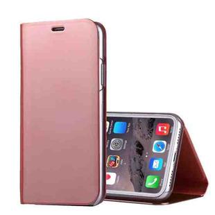 For iPhone X / XS Electroplating Mirror Horizontal Flip Leather Case with Holder(Rose Gold)