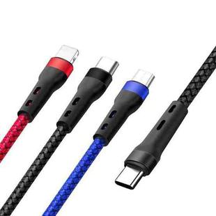 100W 6A Type-C to 8 Pin+Type-C+Micro USB Charging Data Cable, 1.3m(Black Red Blue)