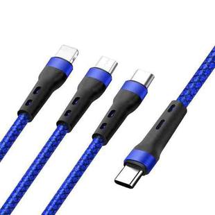 100W 6A Type-C to 8 Pin+Type-C+Micro USB Charging Data Cable, 1.3m(Blue)