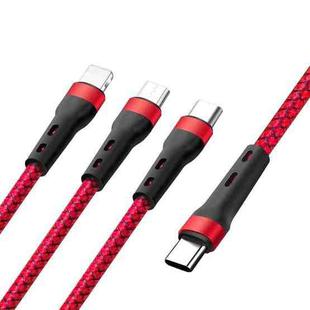 100W 6A Type-C to 8 Pin+Type-C+Micro USB Charging Data Cable, 1.3m(Red)