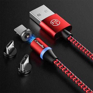 CaseMe Series 2 3 in 1 USB to Type-C/ USB-C + 8 Pin + Micro USB Magnetic Charging Cable (Red)