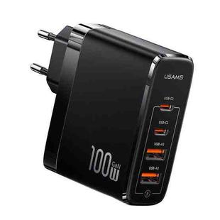 USAMS US-CC145 T44 100W Dual USB + Dual Type-C / USB-C Gallium Nitride Charger, EU Plug(Black)