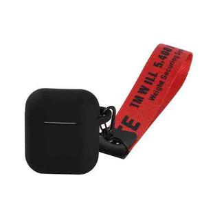 Portable Wireless Bluetooth Earphone Silicone Protective Box Anti-lost Dropproof Storage Bag with Wrist Band for Apple AirPods 1 / 2(Black)