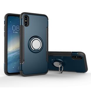For iPhone X / XS Magnetic 360 Degree Rotation Ring Armor Protective Case(Navy Blue)