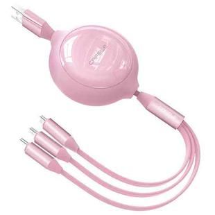 CAFELE Pure Motion Series 3 in 1 USB to 8 Pin + Micro USB + USB-C / Type-C Two-way Telescopic Fast Charging Data Cable, Cable Length: 1.2m (Pink)