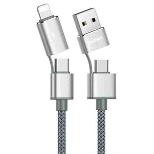 REMAX RC-020t 2.4A Aurora Series 4 in 1 8 Pin + USB +2 x Type-C Data Snyc Charging Cable, Cable Length: 1m(Silver)