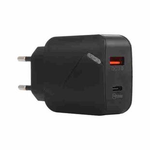 LZ-819A+C QC3.0 USB + PD 18W USB-C / Type-C Interfaces Travel Charger with Indicator Light, EU Plug (Black)