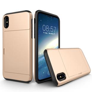 For iPhone X / XS TPU + PC Dropproof Protective Back Cover Case with Card Slot(Gold)