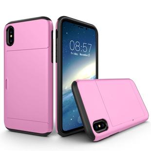 For iPhone X / XS TPU + PC Dropproof Protective Back Cover Case with Card Slot(Purple)