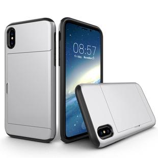 For iPhone X / XS TPU + PC Dropproof Protective Back Cover Case with Card Slot(Silver)