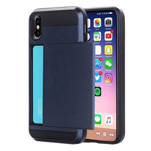 For   iPhone X / XS    Detachable TPU + PC Protective Back Cover Case with Card Slot(Dark Blue)