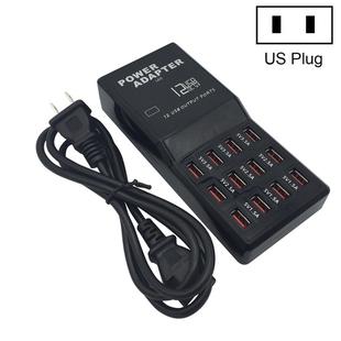 W-858 12A 12 Ports USB Fast Charging Dock Desktop Smart Charger AC100-240V, US Plug (Black)