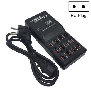 W-858 12A 12 Ports USB Fast Charging Dock Desktop Smart Charger AC100-240V, EU Plug (Black)