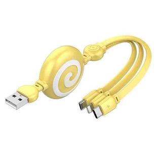 SJX-CB04 5A USB to 8 Pin + USB-C / Type-C + Micro USB 3 in 1 Retractable Fast Charging Data Cable(Yellow)